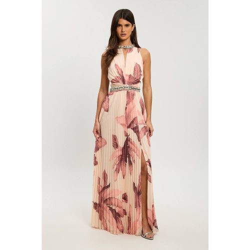 Robe Maxi Plissée Petite Avec Détail De Finition Imprimée | Taille 16 - KarenMillen - Modalova