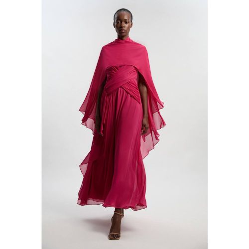 Robe Maxi En Georgette Tissée Froissée Avec Croisé Devant Petite | Taille 16 - KarenMillen - Modalova