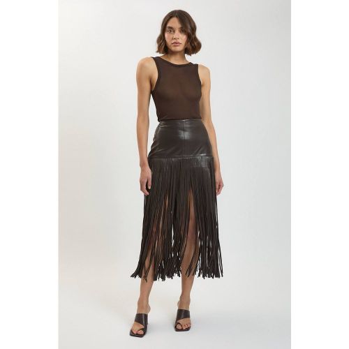 Jupe Midi En Cuir À Franges | Taille 12 - KarenMillen - Modalova