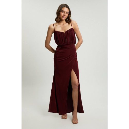 Robe Longue Fendue En Crêpe Drapé Avec Détail Au Corsage | Taille Medium - KarenMillen - Modalova
