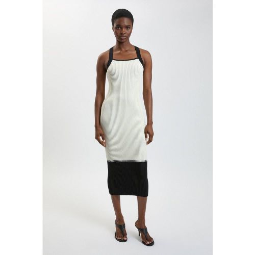Robe Midi Sans Manches En Maille Côtelée Plissée À Blocs De Couleur | Taille Medium - KarenMillen - Modalova