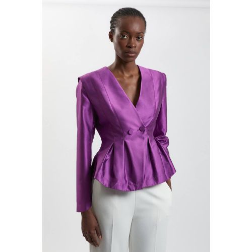 Blazer Ajusté En Satin Structuré À Basque Plissée | Taille 18 - KarenMillen - Modalova