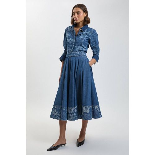 Jupe Ample En Denim Jacquard | Taille 18 - KarenMillen - Modalova