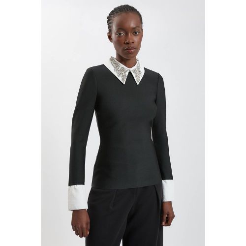 Haut En Maille Bandage Ajusté Avec Col Orné De Bijoux | Taille 18 - KarenMillen - Modalova