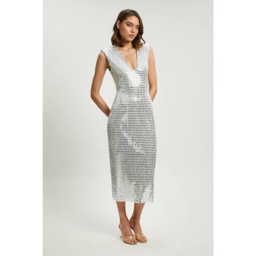 Robe Midi Premium En Jersey À Encolure Plongeante Sans Manches Ornée De Cristaux | Taille Medium - KarenMillen - Modalova