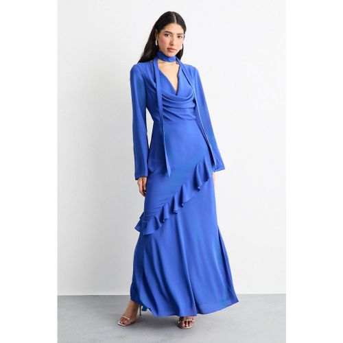 Robe Longue À Manches Longues Avec Col Bénitier Et Détails À Volants | Taille 40 - Warehouse - Modalova