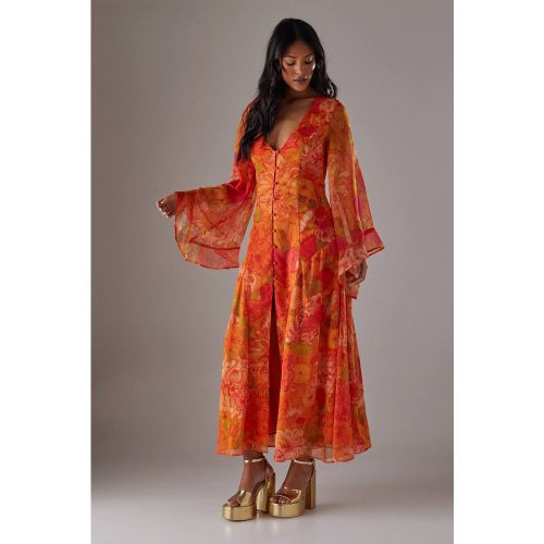 Robe Maxi Bohème En Mousseline À Boutonnage Apparent | Taille 40 - Warehouse - Modalova