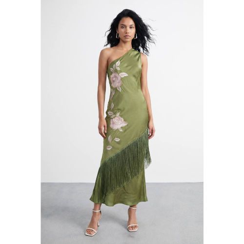 Robe Midi Brodée À Franges Et Une Épaule Dénudée | Taille 46 - Warehouse - Modalova