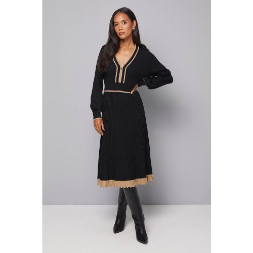 Robe Midi Tricotée Plissée avec Fermeture Éclair Devant | Taille 38 - Wallis - Modalova