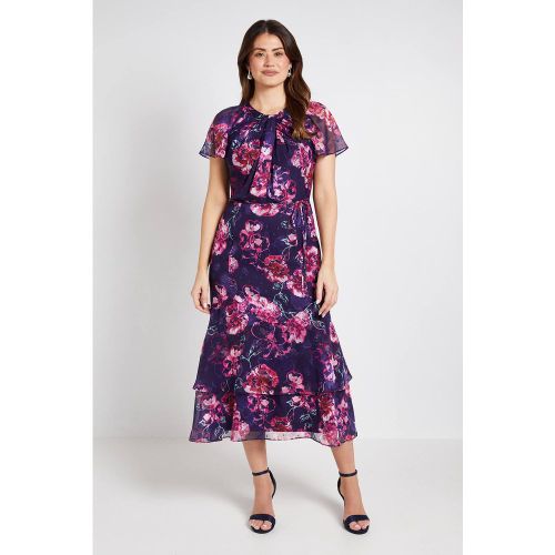 Robe Midi Florale Dévorée Avec Détail Torsadé | Taille 46 - Wallis - Modalova