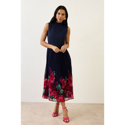 Robe Midi Plissée À Empiècement De Dentelle Florale | Taille 46 - Wallis - Modalova