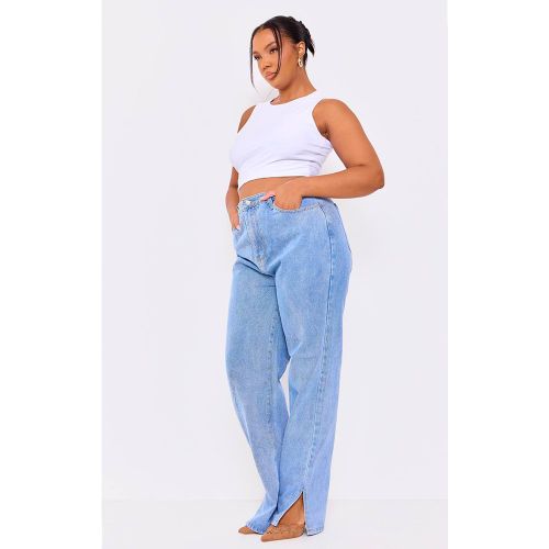 Light Blue Wash Jean Grande Taille À Ourlet Fendu | Taille 56 - PrettyLittleThing - Modalova