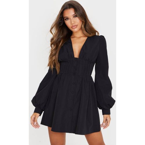 Black Robe Patineuse Ajustée À Manches Bouffantes Et Boutonnage Devant | Taille 32 - PrettyLittleThing - Modalova