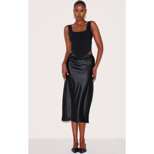 Black Jupe Mi-longue Satinée Coupe En Biais | Taille 32 - PrettyLittleThing - Modalova
