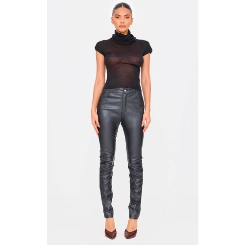 Black Pantalon Skinny En Synthétiquecuir À Boutonnage | Taille 32 - PrettyLittleThing - Modalova