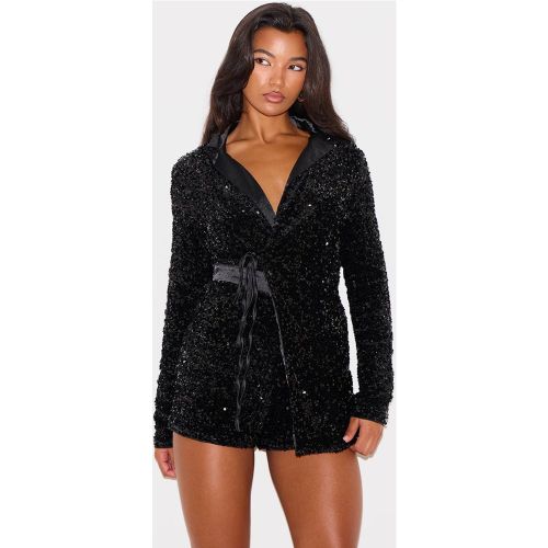 Black Combinaison-short À Sequins Avec Col | Taille 32 - PrettyLittleThing - Modalova