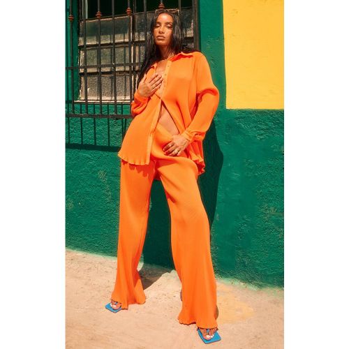 Bright Orange Pantalon Plissé Taille Haute Jambe Large Ensemble Coordonné | Taille 32 - PrettyLittleThing - Modalova