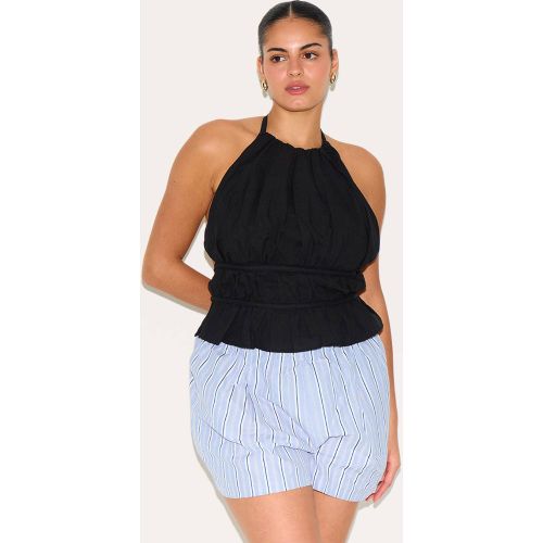 Black Haut Long Étagé Grande Taille En Lin Avec Liens Dans Le Dos | Taille 46 - PrettyLittleThing - Modalova