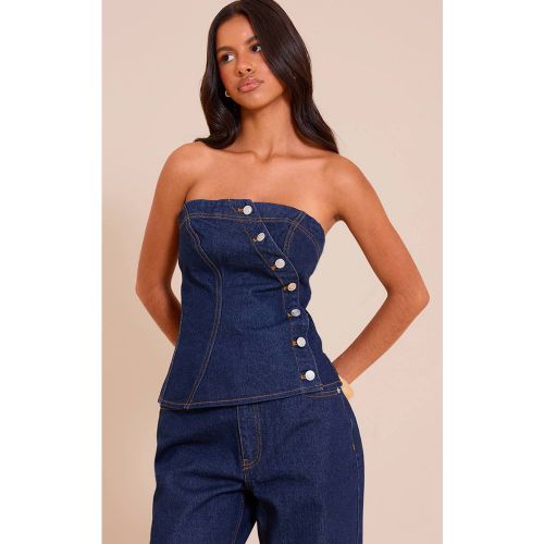 Haut Bandeau Asymétrique À Boutons En Denim Petite | Taille 42 - PrettyLittleThing - Modalova