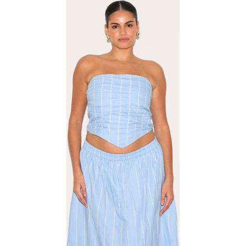 Blue Haut Bandeau Grande Taille En Popeline De Coton Avec Fronces Sur Le Devant | Taille 58 - PrettyLittleThing - Modalova