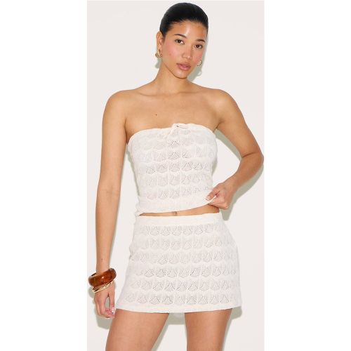Cream Top Bandeau En Crochet Avec Détail Nœud | Taille 40 - PrettyLittleThing - Modalova