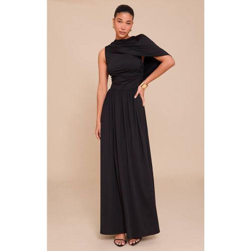 Black Robe Longue Drapée À Fronces Superposées | Taille 32 - PrettyLittleThing - Modalova