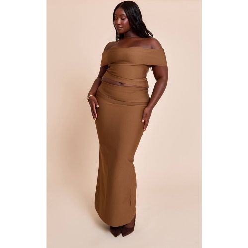 Deep Chocolate Jupe Longue Coordonnée En Maille Bandage Ajustée Avec Taille Repliée Grande Taille | Taille 46 - PrettyLittleThing - Modalova