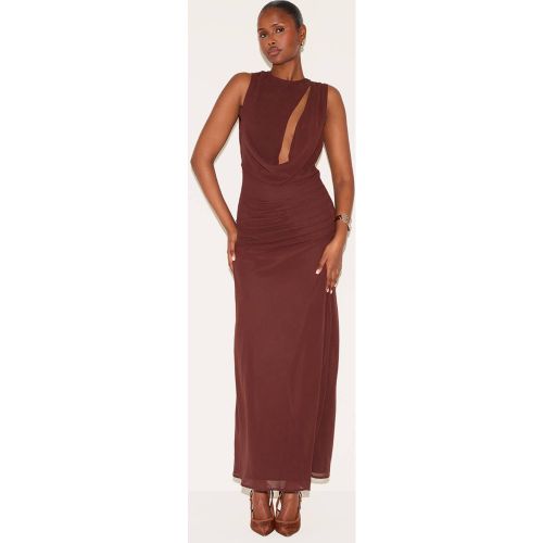 Robe Longue En Mousseline Avec Détail Froncé Et Découpe Au Décolleté | Taille 32 - PrettyLittleThing - Modalova