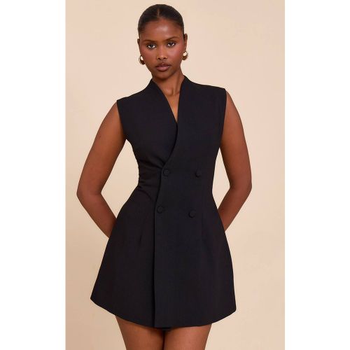 Black Robe Mini Boutonnée Sans Col En Tissu Tissé | Taille 42 - PrettyLittleThing - Modalova