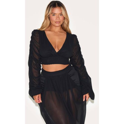Black Blouse Coordonnée Shape En Mousseline À Manches Ballon, Décolleté Plongeant Et Taille Cintrée | Taille 34 - PrettyLittleThing - Modalova