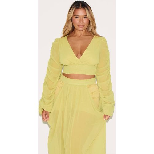 Lime Blouse Coordonnée Shape En Mousseline À Manches Ballon, Décolleté Plongeant Et Taille Cintrée | Taille 34 - PrettyLittleThing - Modalova