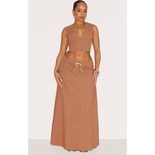 Mocha Jupe Longue Shape Aspect Lin Taille Pliée Bordure Ondulée Dorée | Taille 34 - PrettyLittleThing - Modalova