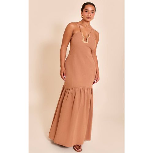 Mocha Robe Maxi Shape En Lin Moka À Bordure Ondulée Dorée Et Ourlet Asymétrique | Taille 36 - PrettyLittleThing - Modalova