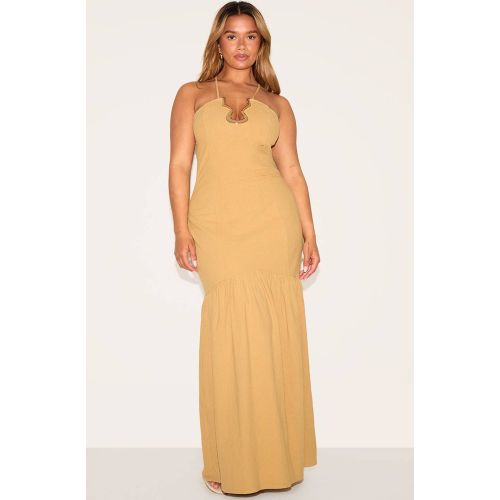 Khaki Robe Maxi Shape En Lin Moka À Bordure Ondulée Dorée Et Ourlet Asymétrique | Taille 36 - PrettyLittleThing - Modalova
