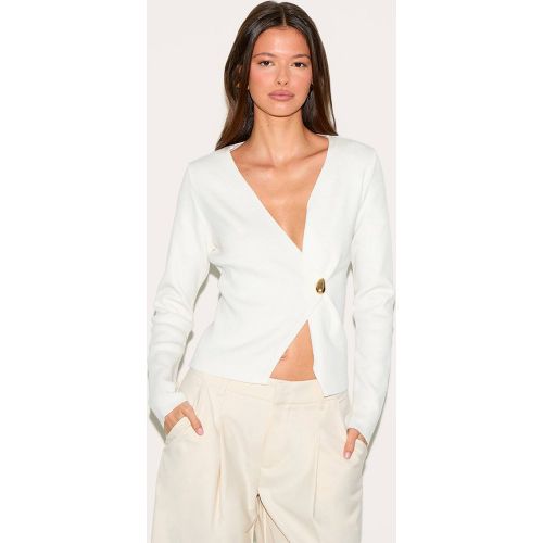 Cream Cardigan Asymétrique En Maille Compacte | Taille XS - PrettyLittleThing - Modalova