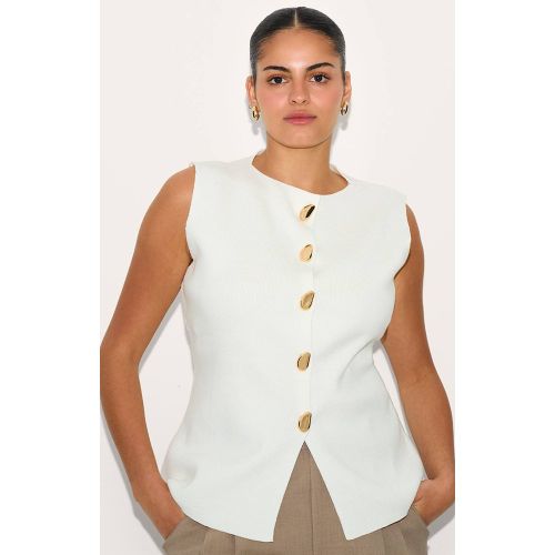 Cream Gilet Grande Taille En Maille Compacte Boutonné | Taille 2XL - PrettyLittleThing - Modalova