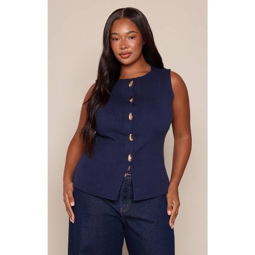 Navy Gilet Grande Taille En Maille Compacte Boutonné | Taille 2XL - PrettyLittleThing - Modalova