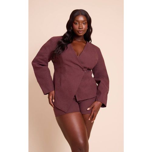 Deep Chocolate Blazer Coordonné Grande Taille En Lin Premium Ajusté À Manches Cocon Et Taille Cintrée | Taille 58 - PrettyLittleThing - Modalova