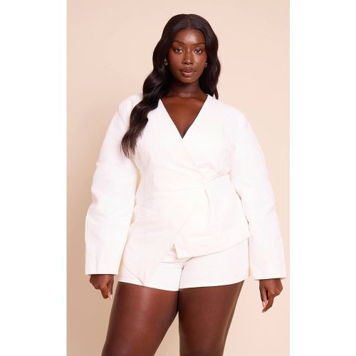 White Blazer Coordonné Grande Taille En Lin Premium Ajusté À Manches Cocon Et Taille Cintrée | Taille 54 - PrettyLittleThing - Modalova