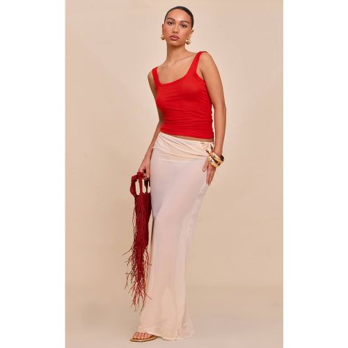 Cream Jupe Longue Taille Basse Transparente À Imprimé Rayé | Taille 42 - PrettyLittleThing - Modalova