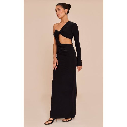 Black Robe Maxi Petite Asymétrique À Épaule Dénudée Avec Découpe Et Fronces | Taille XS - PrettyLittleThing - Modalova