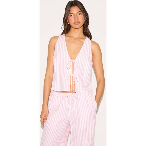 Pink Haut Sans Manches À Rayures Avec Nœud Devant | Taille 42 - PrettyLittleThing - Modalova