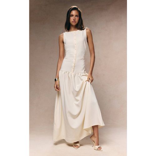 Cream Robe Maxi À Taille Basse Avec Boutons En Tissu Tissé | Taille 42 - PrettyLittleThing - Modalova