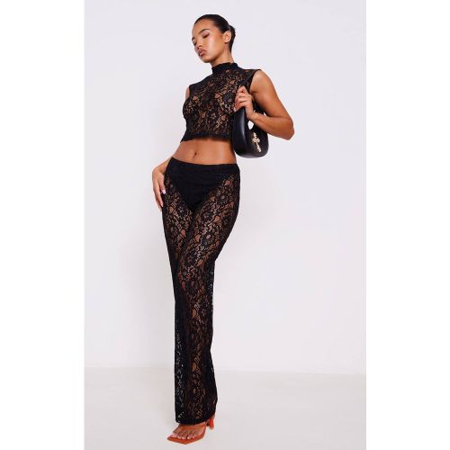 Washed Black Pantalon Évasé Taille Haute En Dentelle | Taille 42 - PrettyLittleThing - Modalova