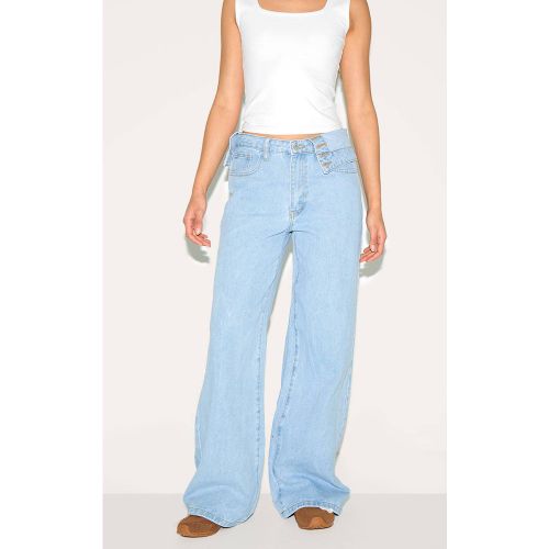Light Blue Jean Large À Détail Taille Repliée | Taille 32 - PrettyLittleThing - Modalova