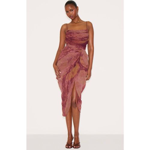Dark Purple Robe Midi Drapée Froncée En Mousseline | Taille 32 - PrettyLittleThing - Modalova