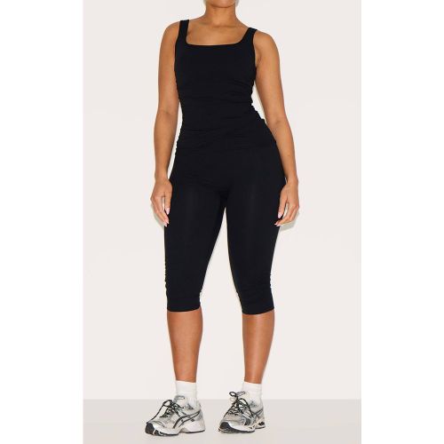 Black Pantalon Capri Taille Haute À Côtés Froncés Shape Active | Taille 38 - PrettyLittleThing - Modalova