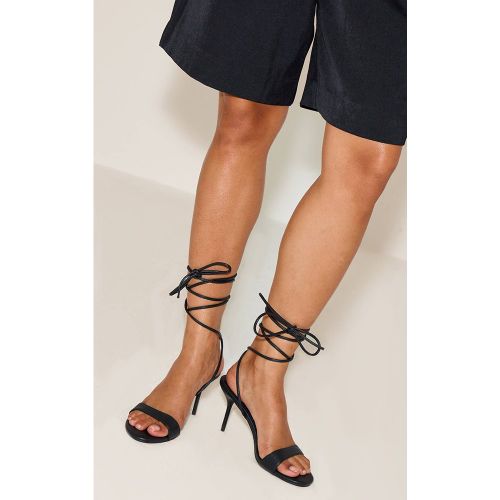 Black Sandales À Talons Aiguilles Hauts En SYNTHÉTIQUE À Bout Rond Avec Lacets | Taille 36 - PrettyLittleThing - Modalova