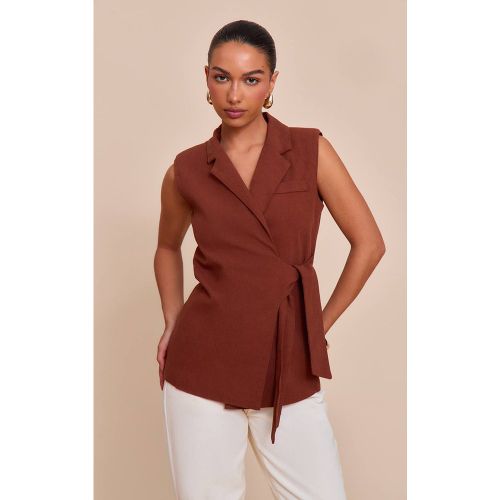 Rust Gilet Sans Manches Aspect Lin À Nouer À La Taille | Taille 32 - PrettyLittleThing - Modalova