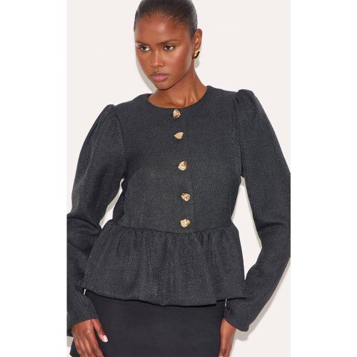 Black Veste À Basque Manches Ballon Boutonnée | Taille XS - PrettyLittleThing - Modalova